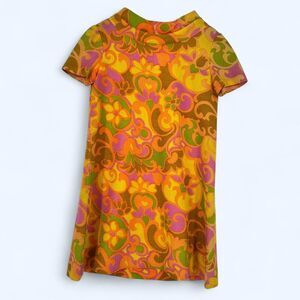Handmade 1967 Psychedelic Roll Collar Studio Wardrobe Shift Dress Mini Size S